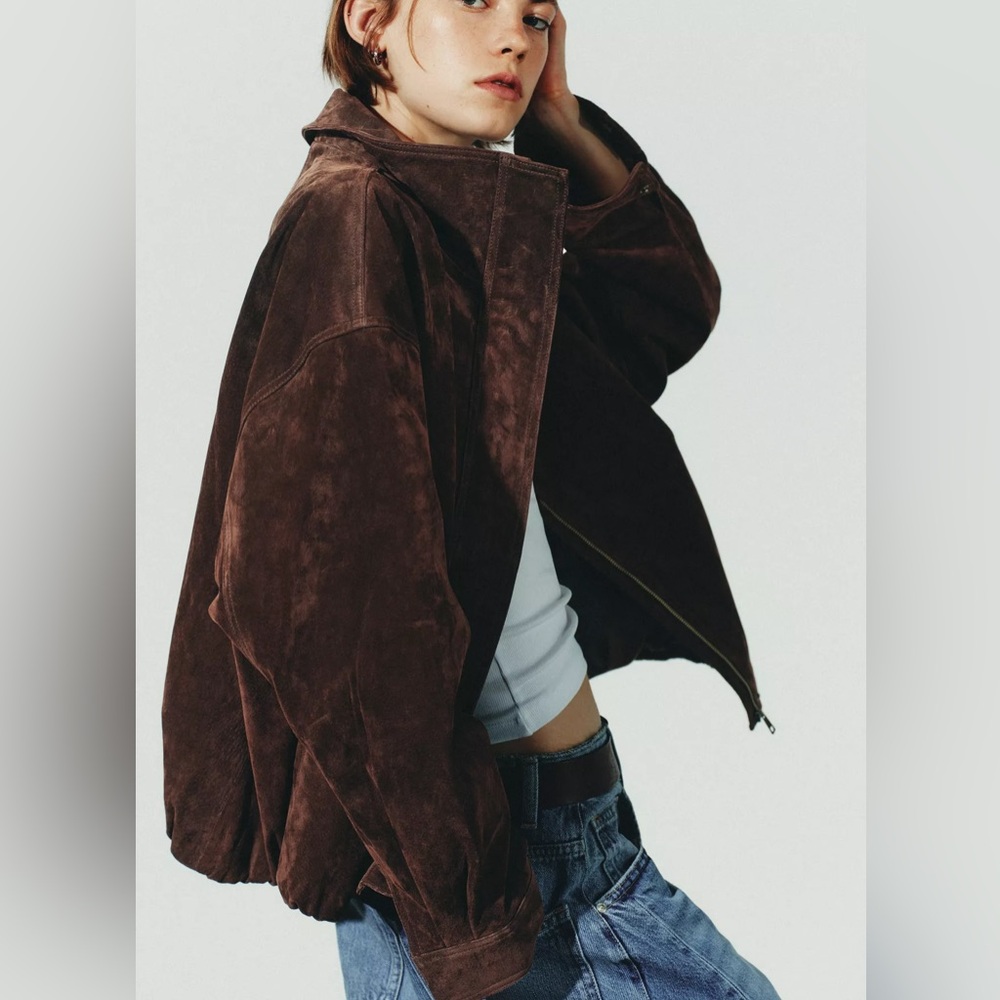 Zara Suede Jacket in Brown Size Large - Picture 5 of 9